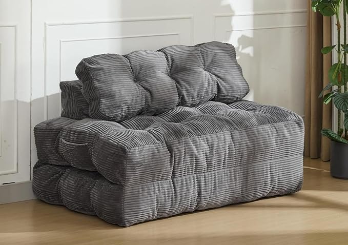 Garvee Folding Sofa Bed Convertible Sleeper Chair with Pillow Foldable Mattress with Back Support Boneless Fold Out Chair Bed Comfy Floor Sofa Lounge for Living Room Bedroom Dark Gray Full