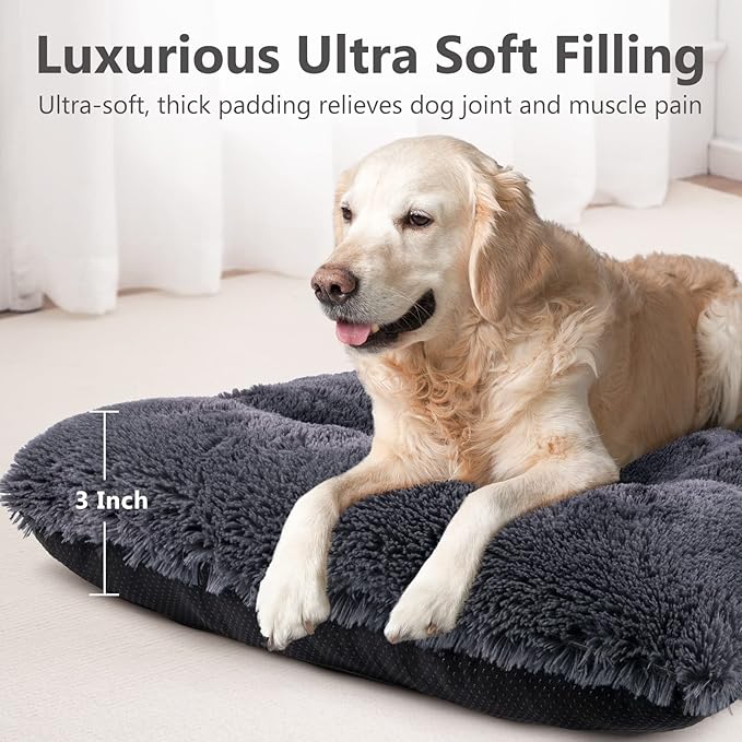 JOEJOY Dog Bed Crate Pad Deluxe Plush Washable Dog Beds Fulffy Soft Kennel Pad Anti-Slip Pet Sleeping Mat for Medium Small Dogs 29 x 21 Grey