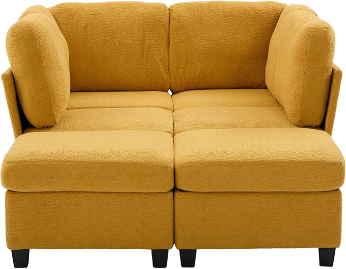 U Shaped Modular Sectional Sofa Couch with Storage Ottoman 6 Seat Convertible Upholstered Deep Seat Sofa with Chaise Lounge Comfy Cloud Couch for Living Room Mustard Yellow
