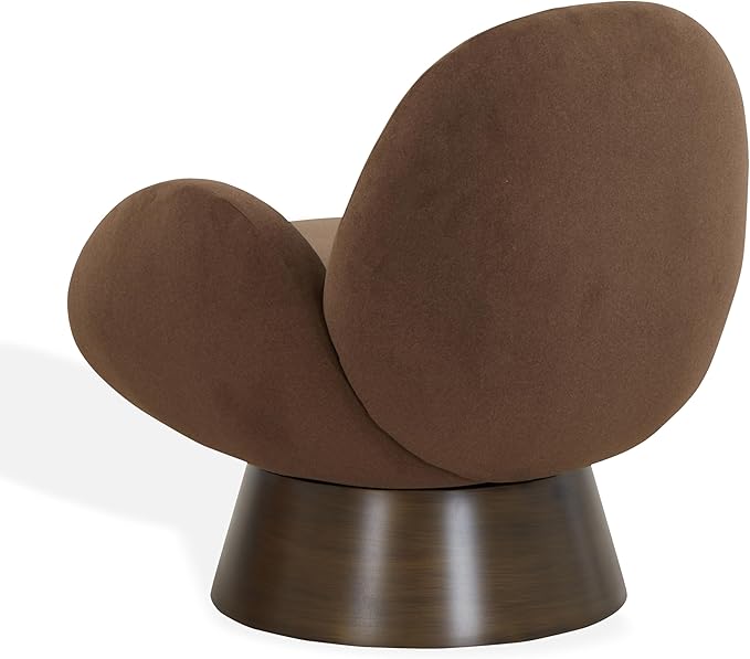SAFAVIEH Couture Collection - Paolini Brown Upholstered Accent Chair Metal Swivel Base Sculptural Modern Design (SFV4880B)