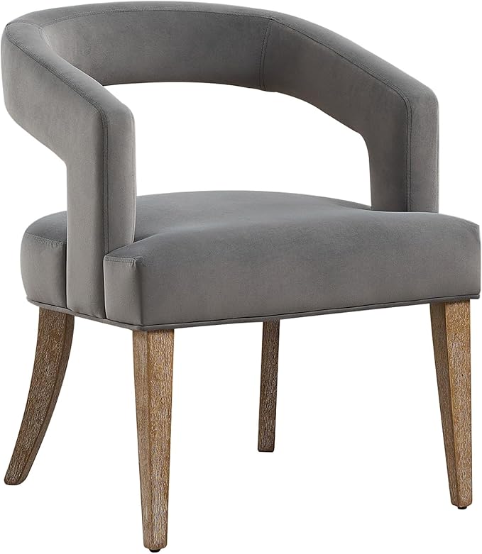 Modern Accent Chair Upholstered PU Leather Barrel Armchairs with Rubberwood Legs Comfy Lounge Arm Chair Hollow-Out Side Club Chair for Living Room Bedroom Office (Gray+Velvet)