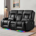 URRED Power Reclining Loveseat Sofa with Console RV Couch Loveseat Recliner Sofa with Massage &amp Heat LED Light Cupholders Bluetooth Speakers USB Charge Ports Outlets Faux Leather Black