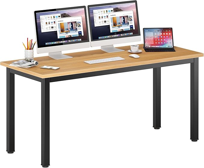 DlandHome 63 inches X-Large Computer Desk Composite Wood Board Decent and Steady Home Office Desk/Workstation/Table BS1-160TB Teak and Black Legs 1 Pack