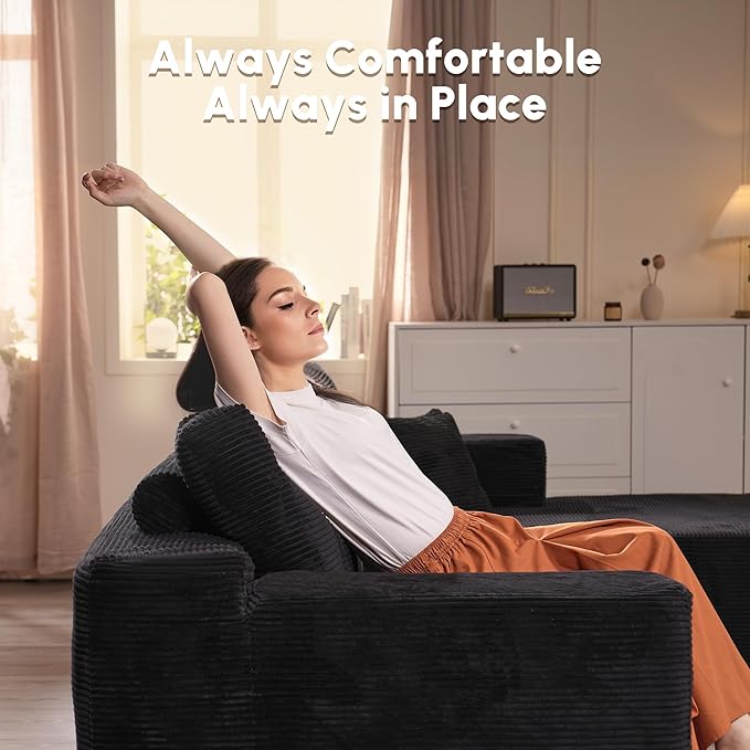 106 Cloud Sectional Couches for Living RoomL Shaped Boneless Couch with Comfy ChaiseModular Sofa with Deep Seat No Assembly RequiredBlack