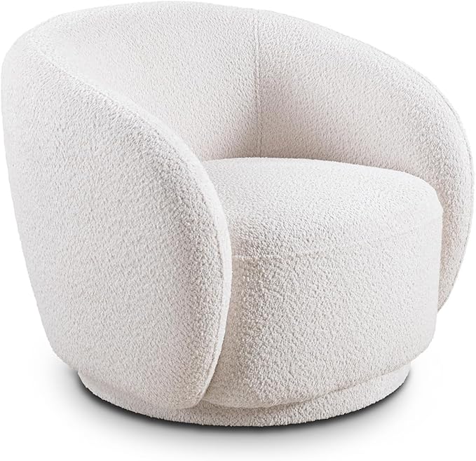 Boucle Swivel Barrel Chair Swivel Accent Chair 360° Base Oversized Round Chair with Thick Foam No-Assembly Single Sofa Chair for Living Room &amp Bedroom Modern White Boucle Accent Chair