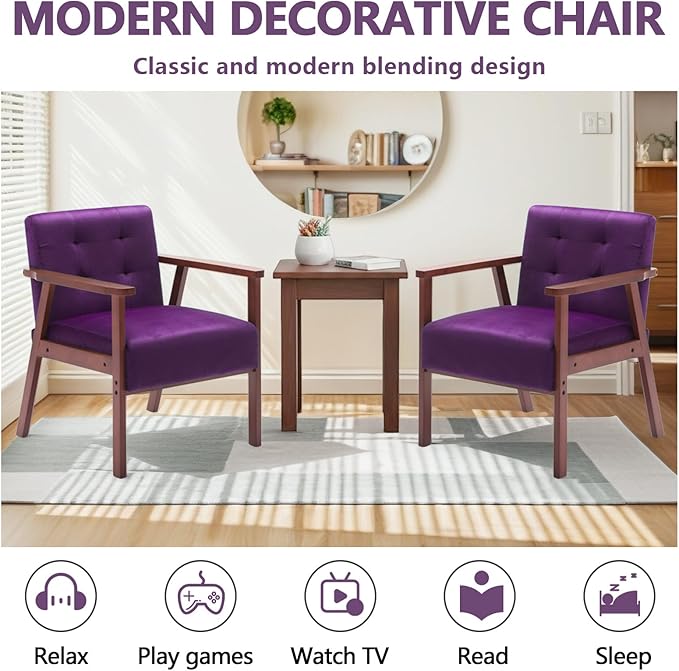 Anwick Mid-Century Modern Accent ChairPU Leather Living Room Chair with Solid Wood FrameComfy Armchair Lounge Reading Chairs for Bedroom Office (Purple)