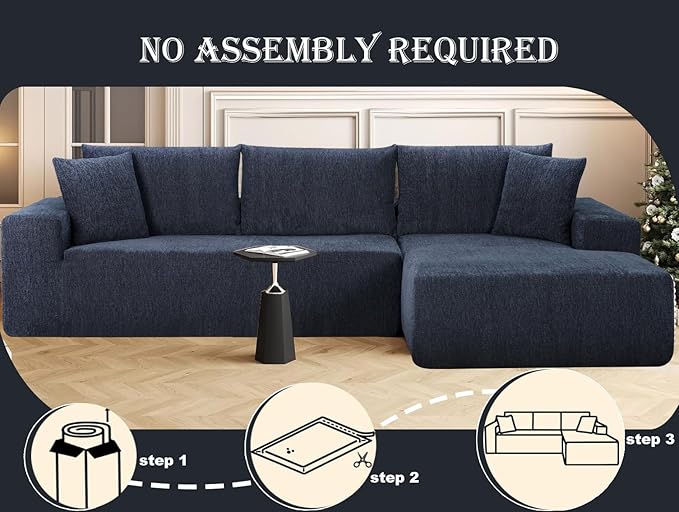 108-Inch Boneless Couch Cloud Sectional Sofa for Living Room No Assembly RequiredCloud Sectional Couch with L-Shaped Chaise 2 Pieces Sectional Sofa with Deep Seat (Navy Blue Right Facing Chaise)