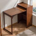 Bamboo Folding Desk with Bookshelf Fold-Out Convertible Writing Table Home Office Desk Storage Cabinet Vanity Table Compact Computer Workstation for Bedroom Living Room Kitchen Office