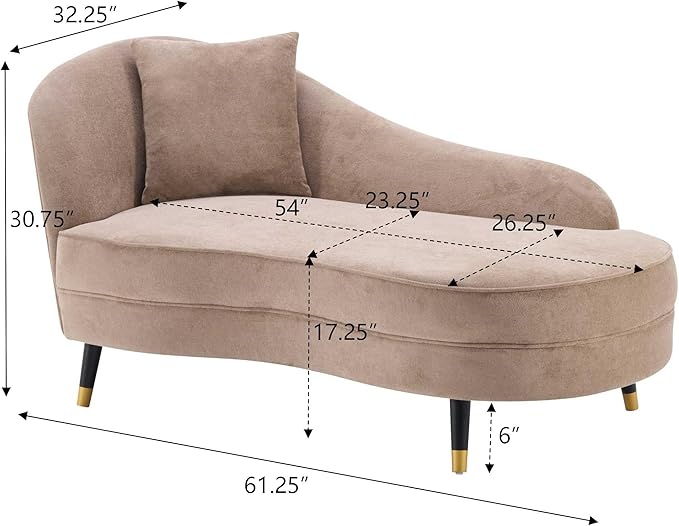 Christopher Knight Home Harlow Velvet Upholstered Chaise Lounge Chair Indoor Wooden Chaise Lounge Sofa with Accent Pillow Living Room Lounge Chair with Left Armrest Camel