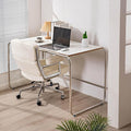 SUBVERS Modern Simple Computer Desk with Stainless Steel Table Stand Sturdy Writing Desk Makeup Workstation for Home Office Easy to Assemble(130x65x75cm(51x25x29in) White)