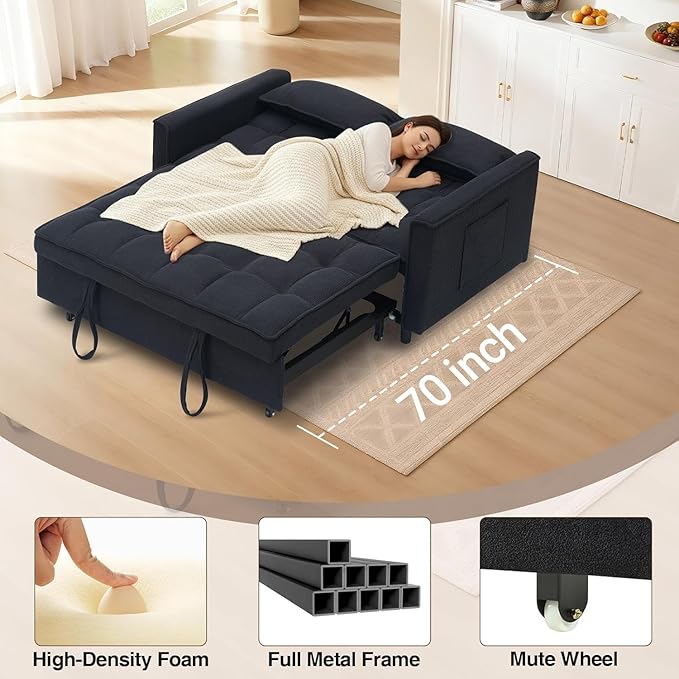 3 In 1 Corduroy Convertible Sofa BedPull Out Couch Bed with Reclining Backrest And 2 Pillows 54 Full Size Loveseat Sleeper Sofa Futon Couch Bed Couches For Small Spaces Living Room (Dark Grey)