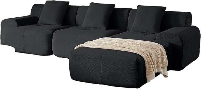 110 Cloud Sectional Couches for Living Room Modern Modular L-Shape Sofa Couch with Chaise 3 Seater Modular Sectional SofaNo Assembly Required (114Black)
