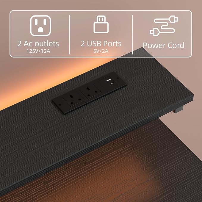 MUTUN Computer Desk with Drawers 40 Inch Computer Desk with Power Outlet &amp LED Light Gaming Desk with Adjustable Monitor Stand &amp Pegboard Modern PC Study Writing Table for Bedroom Black