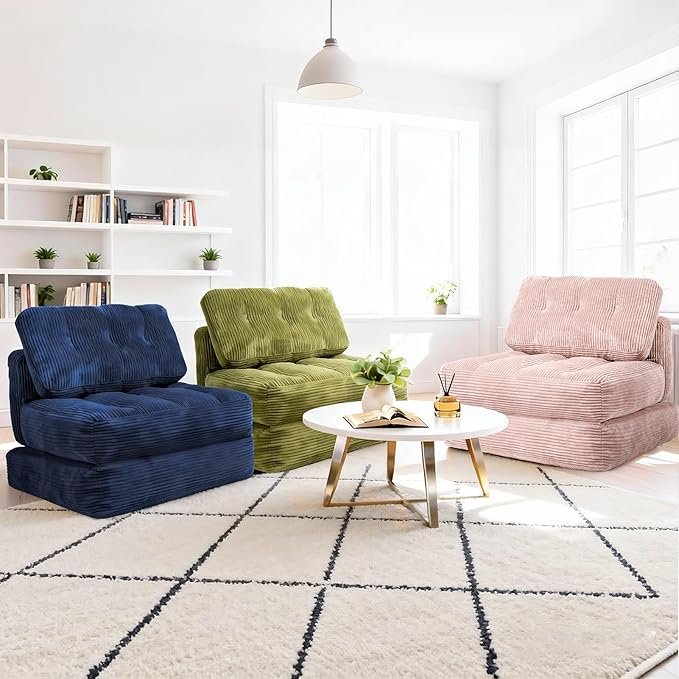 Art3d Folding Sofa Bed Convertible Sleeper Sofa Bed with Pilow &amp Back Support 3 in 1 Long Futon Boneless Couch Comfy Floor Couch for Living Room Bedroom Light Pink
