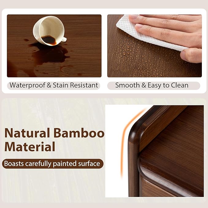 Tangkula Bamboo Mid Century Desk with 2 Storage Drawers Home Office Study Writing Desk with Shelf &amp Cable Management Groove Home Office Desk for Working &amp Learning (Brown)
