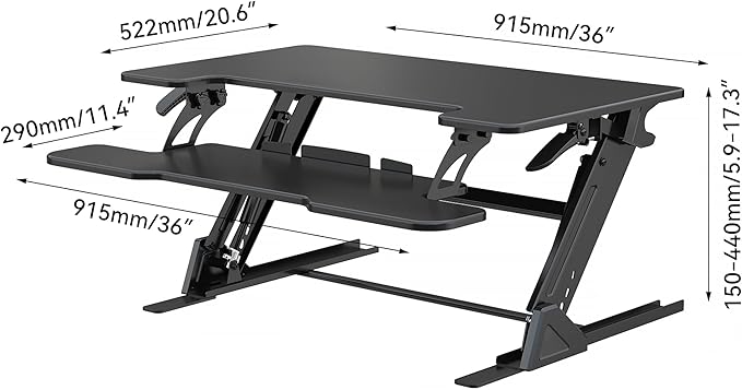 Standing Desk Converter 36 x 24 Inches - Height Adjustable Sit to Stand Riser with Keyboard Tray Ergonomic Workstation for Home Office Black