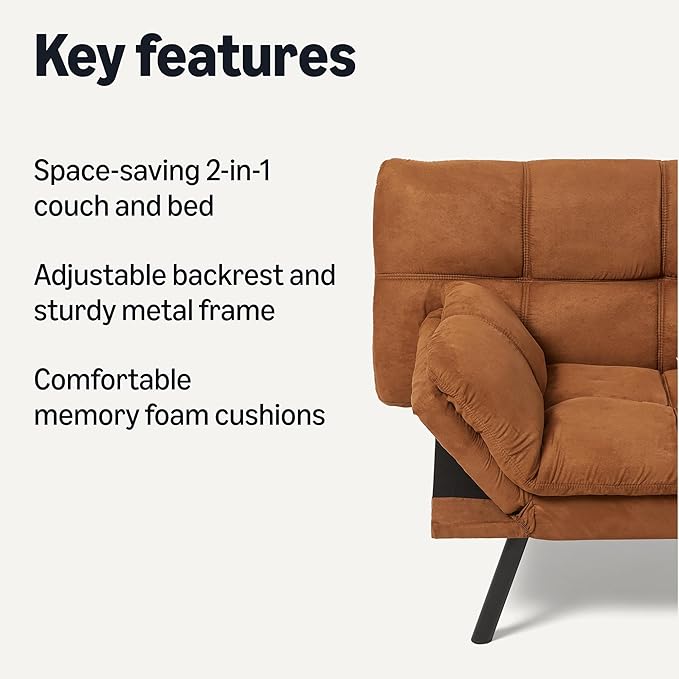 Amazon Basics Convertible Loveseat Sofa Bed with Memory Foam Adjustable Positions Linen Fabric Modern Sleeper for Small Living Room Office Apartment Brown