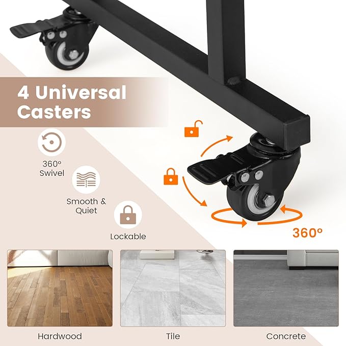 Portable Computer Desk Rolling Laptop Cart with Shelf &amp Hooks Small Home Office Desk for Small Spaces Study Table with Wheels