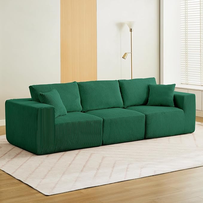 Sectional Cloud Boneless Couch 108 Modern Comfy Linear Straight No Assembly Required Convertible Compression Sleeper Modular Sofa with Corduroy Fabric 3 Deep Seat Single for Living Room