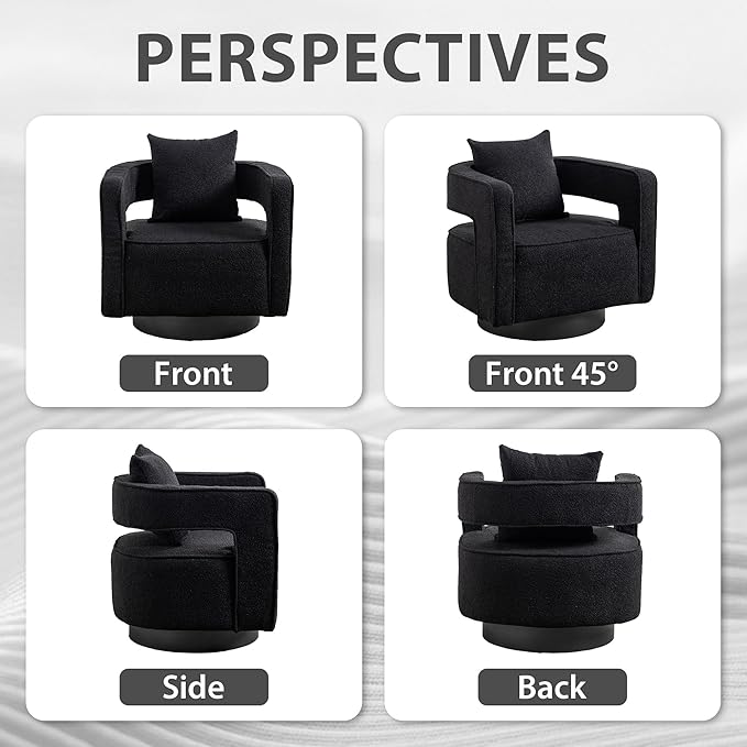 Aoiy &amp Wifon 28.95 W Swivel Accent Chairs for Living Room 360 Degree Swivel Barrel Chair Living Room Accent Chair Boucle Black 2PACK