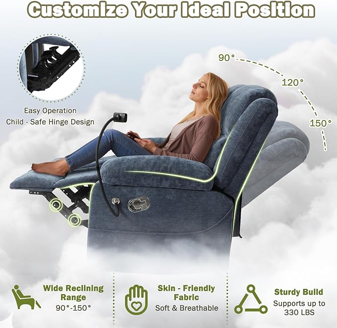 Manual Reclining Loveseat Sofa with 360°Adjustable Phone Holder Center Console Storage with Type-C Charging &amp USB Adjustable Headrest Cupholders Hidden Storage Drawer Living Room Home Theate