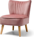 KOTEK Velvet Accent Chair Modern Armless Accent Chair w/Solid Rubber Wood Legs Upholstered Side Chair Club Sofa Chair Slipper Chair for Living Room Bedroom (Pink)