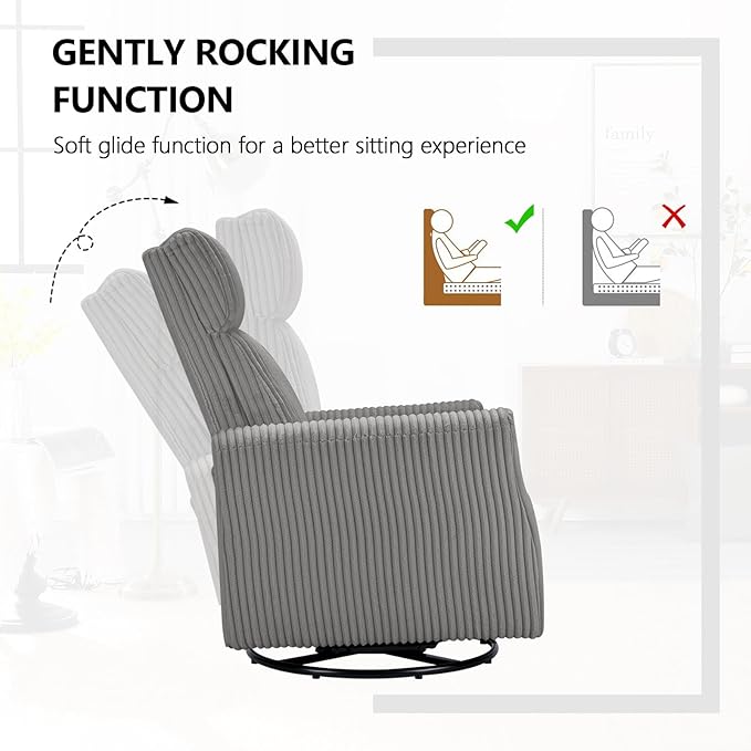 CANMOV Swivel Rocker Chair Set of 2 Swivel Accent Chair with High Back and Arms Corduroy Glider Chair for Living Room Bedroom Nursery Grey