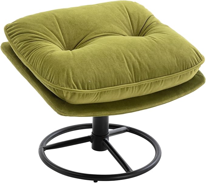 Modern Swivel Accent Chair with Ottoman Velvet Lounge Chair with Footrest and Metal Base Comfy 360 Degree Swiveling Armchair Single Sofa Chair for Living Room Bedroom Olive Green