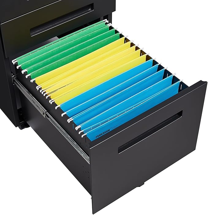 Black File Cabinet 3 Drawer Mobile File Cabinet with Lock and Wheels Under Desk Metal Filing Cabinet for OfficeLockable Rolling Cabinet with 2 Keys for LegalLetterA4 Size