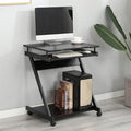 sogesfurniture Small Computer Desk on Wheels Mobile Computer Desk Small Rolling Work Workstation with Printer Shelf and Keyboard Space Computer Workstation for Home and OfficeBlack