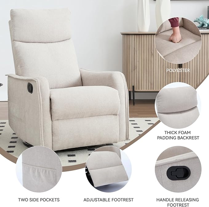 Power Lift Recliner Chair for ElderlyHeat Massage Manual Recliners Chair with RockerChair Recliners for Small SpacesPortable Chair Recliners for Living Room for AdultsEasy AssemblyBeige
