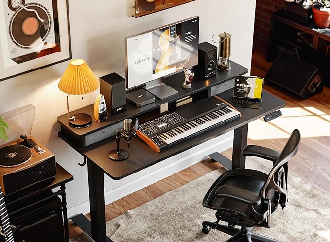 BANTI 48x24 Inch Electric Height Adjustable Standing Desk Home Office Computer Desk with Double Storage Drawers 4 Adjustable Feet &amp 2 Hooks Black