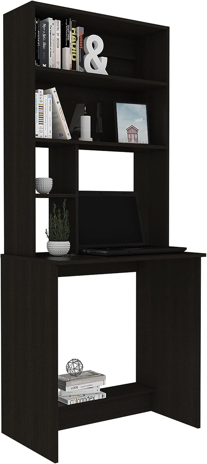 50 Work Study Desk Four Shelves Writing Desk One Lower Shelf for Study and Home Office-Black
