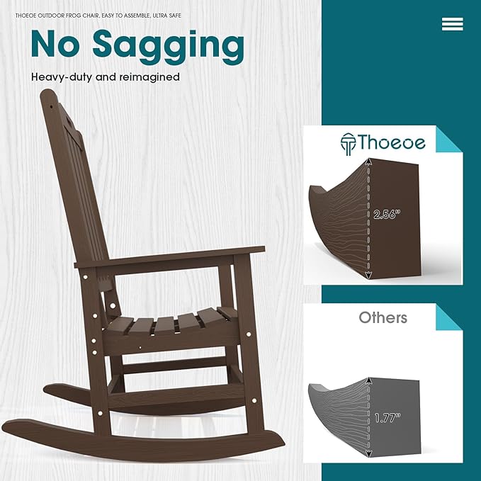 Oversized Rocking Chair Set of 2 Outdoor Rocking Chair for Adults All Weather Resistant Porch Rocker for Lawn Garden Brown