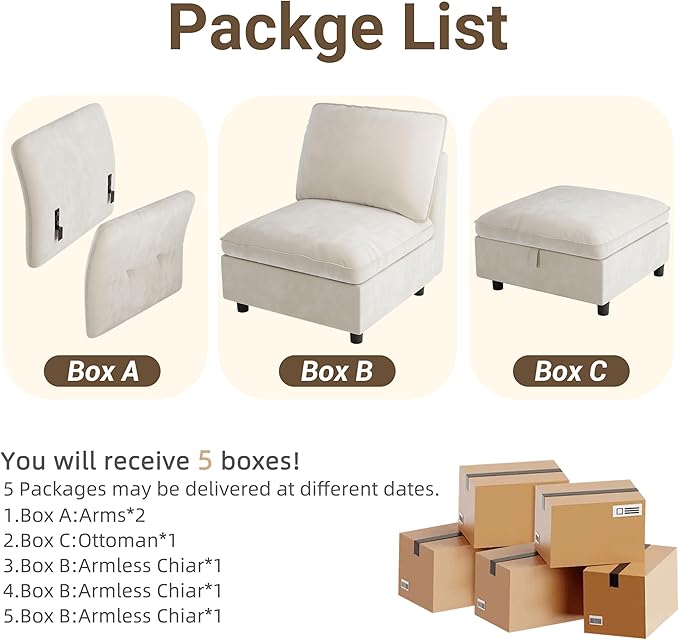 IDEALHOUSE 97 Modular Sectional Sofa L-Shaped Modular Couch with Storage 4-Seater Comfy Cloud Couch with Movable Ottoman Deep Seat Modern Sectional Couches for Living Room Bedroom Beige