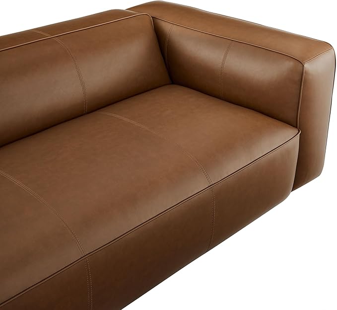 Modway Auren Vegan Leather Sofa in Coffee - Faux Leather Couch - Comfy Modern PU Leather Sofa - Oversized Mid Century Modern Couch for Living Room Apartment Loft