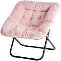 Simple Deluxe Oversized Square Moon Chair for Adults Soft Faux Fur Folding Lounge Chair with Sturdy Steel Frame Comfortable Reading Gaming Chair for Living Room Bedroom Pink