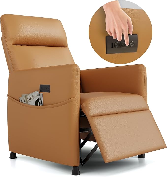 Power Swivel Recliner Chairs Leather Electric Glider Rocking Chair for Adults with Footrest &amp Backrest Nursery Recliner Chairs for Small Spaces Living Room (Brown)