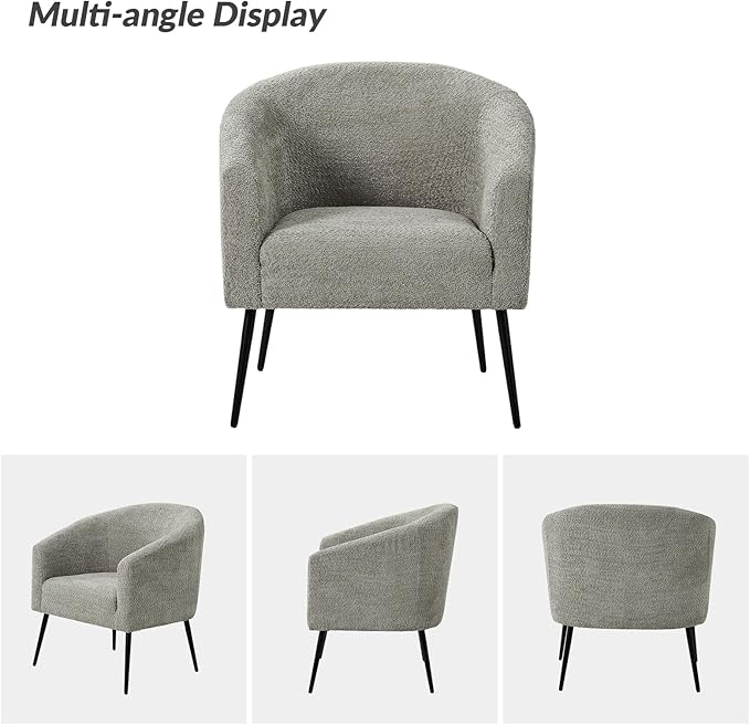 HULALA HOME Boucle Accent Chair Set of 2 Cozy Accent Barrel Chair with Metal Legs Upholstered Lounge Chair Single Sofa Armchair for Bedroom Living Room Reception Room Office Grey