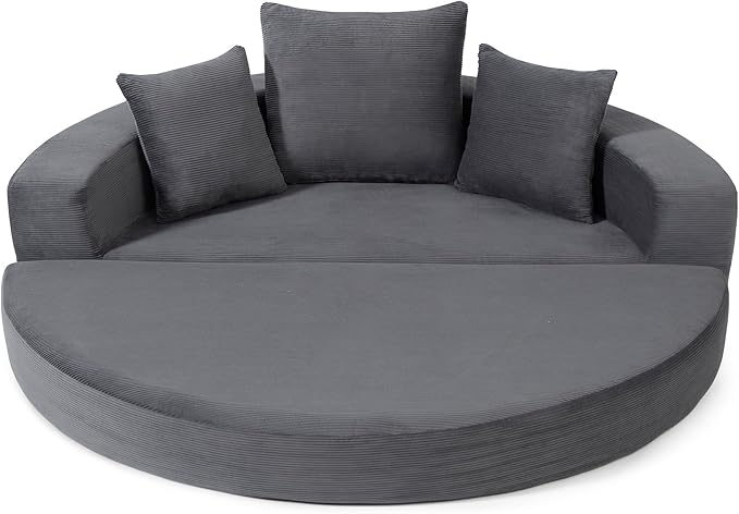 67 Round Convertible Folding Sofa Bed Boneless Couch Loveseat Floor Sleeper Chaise Lounge for Living Room Apartment Dorm Small Spaces Gray