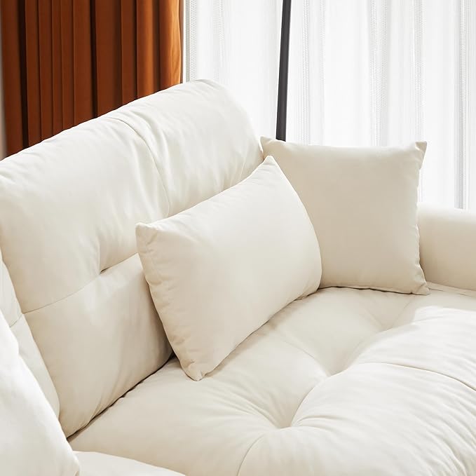 Oversized Modern Cream Velvet 2-Seater Sofa with Ottoman L-Shaped for Living Room &amp Loft - Exquisite Stylish Design