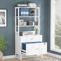 Tribesigns 2 Drawer Vertical File Cabinet with Lock &amp Bookshelf Letter Size Large Modern Filing Cabinet Printer Stand with Open Storage Shelves for Home Office White