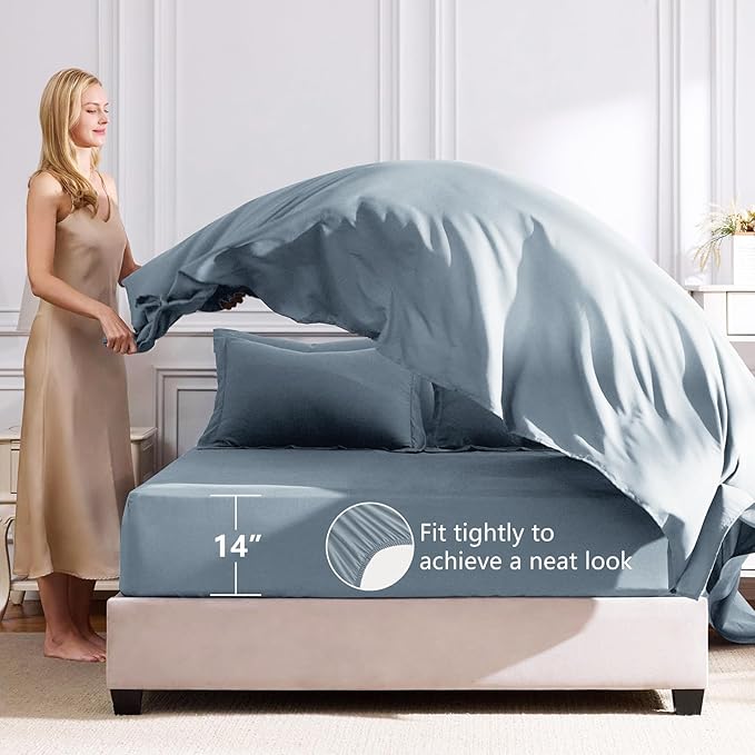 CozyLux Oversized Queen Comforter Set Dusty Blue 7 Pieces Bed in a Bag Comforter Set with Sheets Luxury Bed Set All Seasons Bedding Set with Down Alternative Comforter Sheets Pillowcases &amp Sha