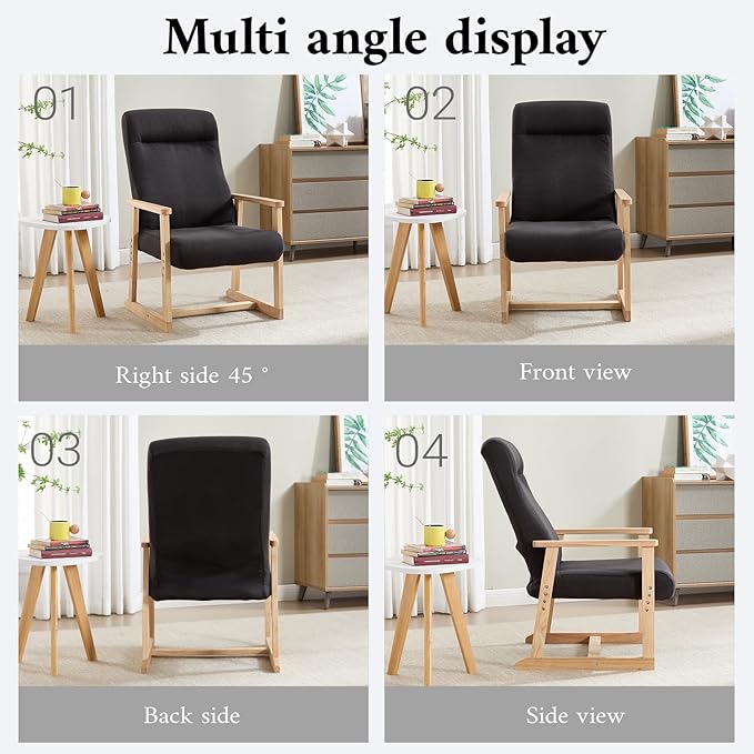 KCC Recliner Chair Adjustable Small Fabric Single Sofa with Ergonomic Back SupportAccent Chair for Living Room Nursery Bedroom Black Set of 2