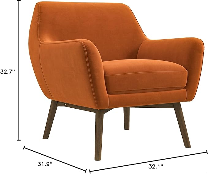 GDFStudio Mid-Century Modern Comfy Accent Chair Upholstered Boucle Lounge Vanity Chair with Back &amp Solid Wood Legs Armchair Sofa Chair for Bedroom Living Room Makeup Burnt Orange &amp Brown