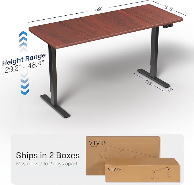 VIVO Electric 60 x 30 in Standing Desk Memory Height Adjustment 1B Series Holds 220 lbs Dark Walnut Top Black Frame DESK-KIT-1B6D-30