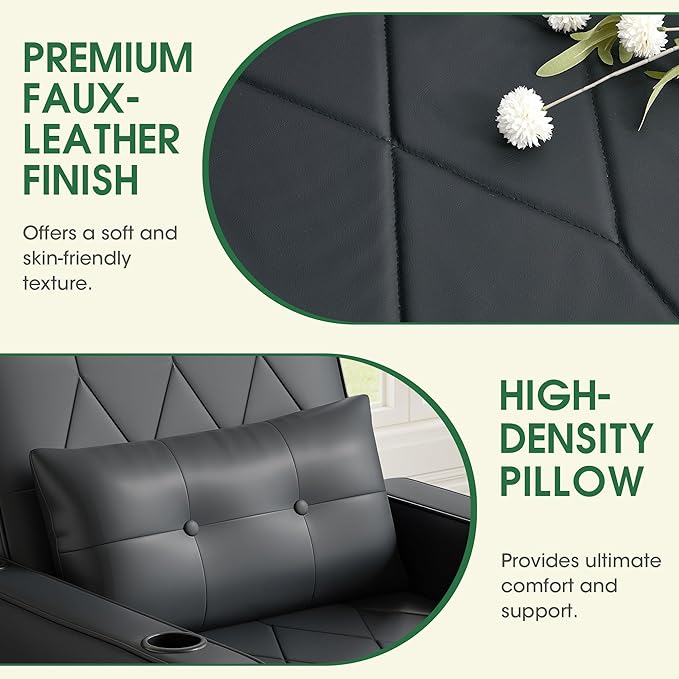 AILEEKISS 3 in 1 Convertible Sleeper Chair Bed Pull Out Sofa Chair Bed with Cup HoldersUSB &amp Type C PortsSide Pockets Linen Fabric Sleeper Single Sofa Couch for LivingroomApartmentOffice (Blac