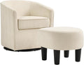 CANMOV Swivel Accent Chair for Multi-Scene Use 360 Degree Club Chair with Ottoman Set Comfy Fabric Barrel Reading Chairs with Simple Line Design for Living Room Bedroom Round Reading Chair Beige