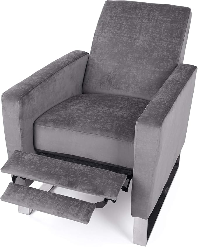 Mid-Century Fabric Rocker Recliner Chair Adjustable Single Recliner Sofa with Thicker Seat Cushion with Pocket for Living Room Bedroom Apartment (Grey)