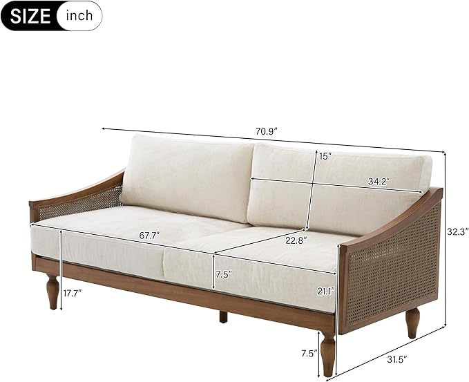 Christopher Knight Home Harper Mid-Century Loveseat Sofa Couch 2-Seater Lounge Sofa with Rattan Armrests and Wooden Legs Chenille Upholstered Couches for Living Room and Small Space Walnut